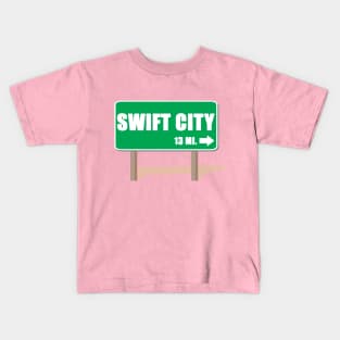 Swift City 13 Mi Road Sign Kids T-Shirt